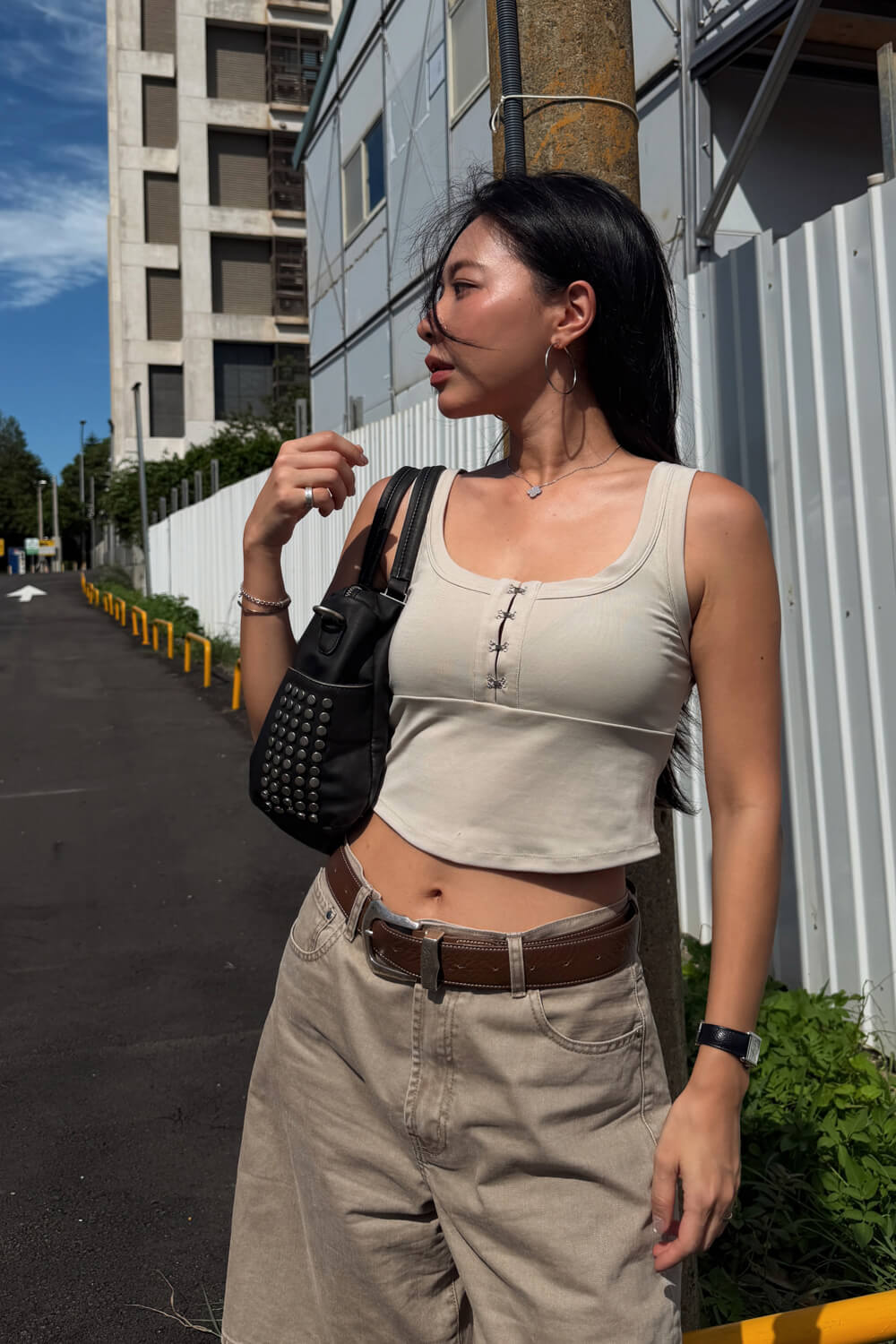 半開襟排扣背心