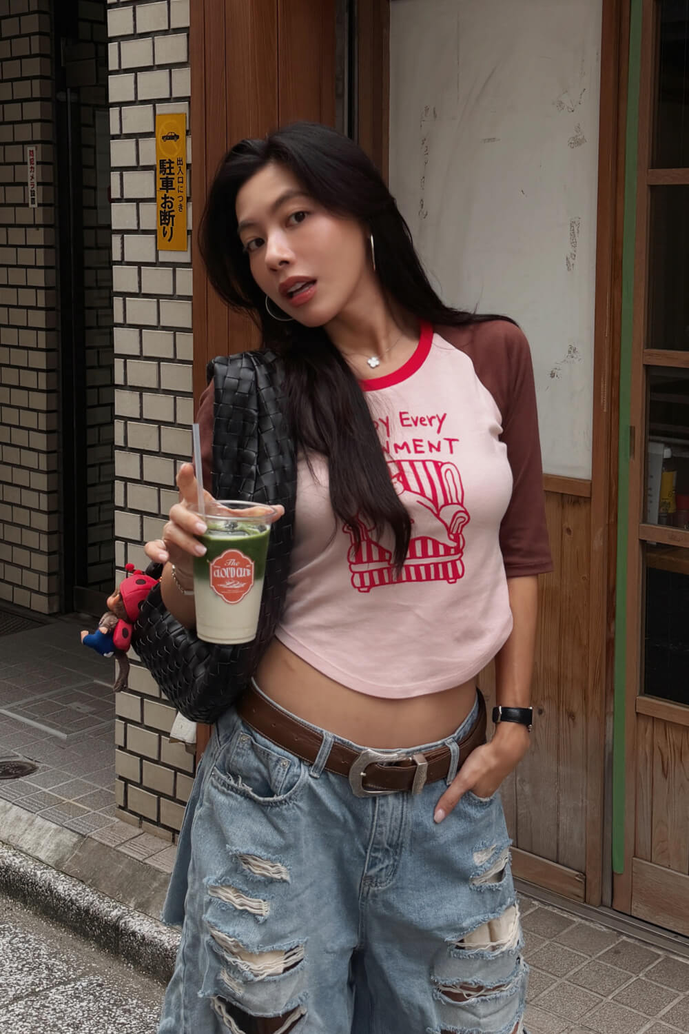 復古拚色印花T恤