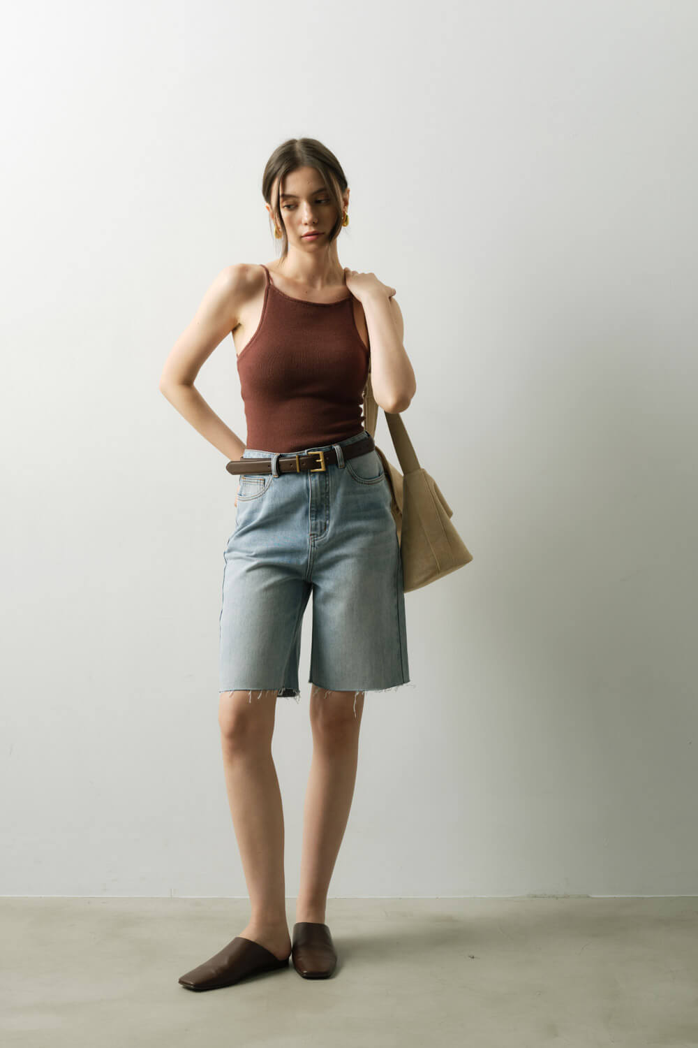 水洗五分牛仔褲