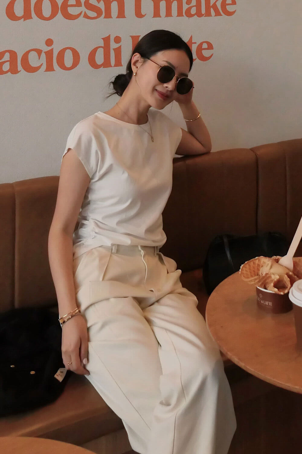 連袖抽皺涼感上衣