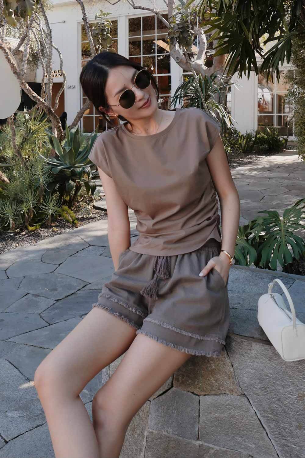 連袖抽皺涼感上衣