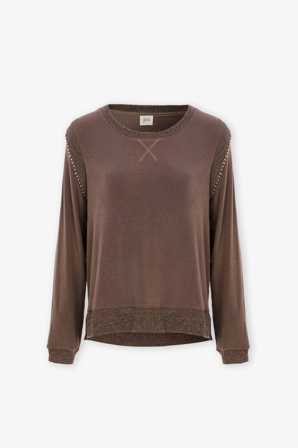 毛毯邊拼接柔感上衣