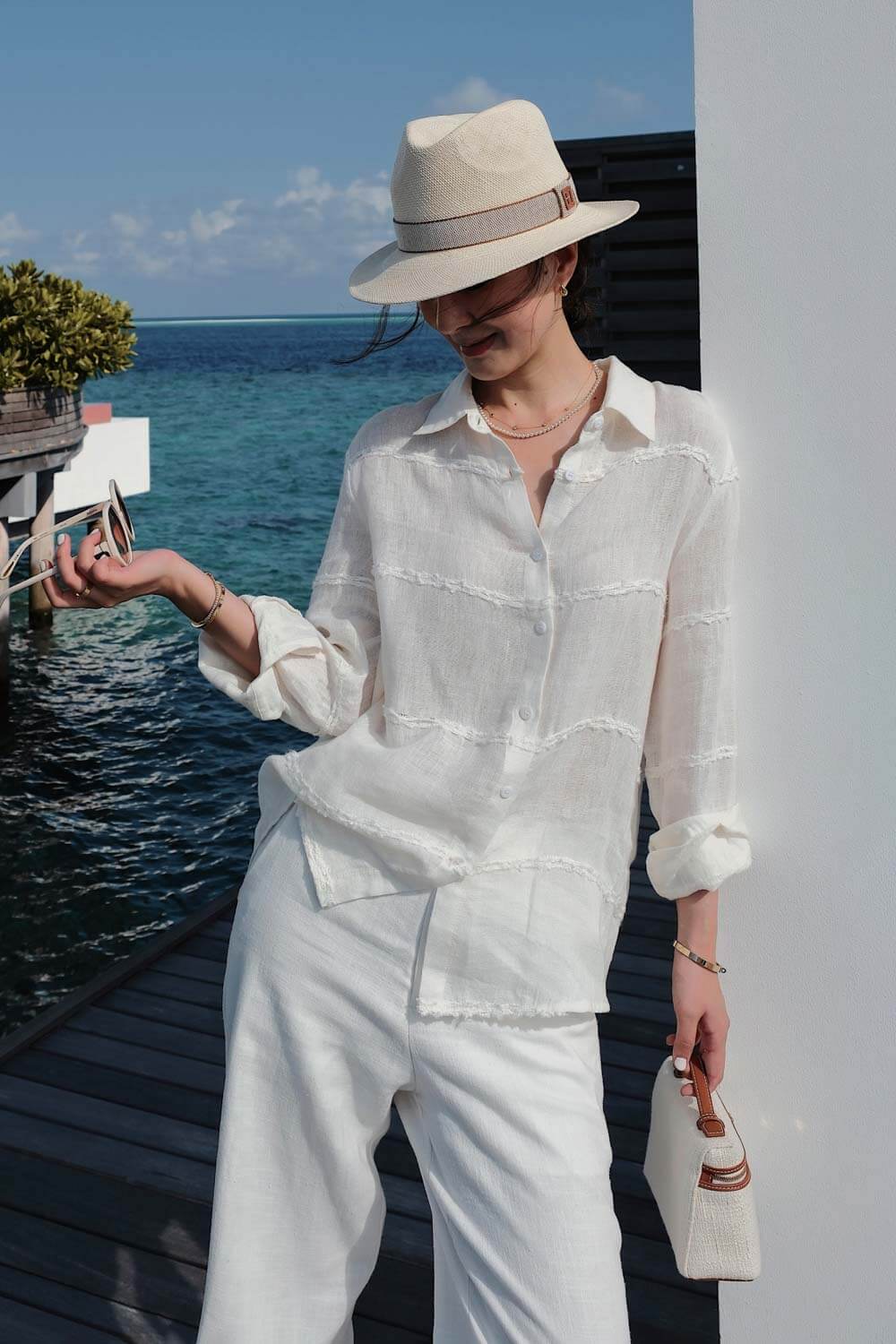 亞麻粗條紋襯衫