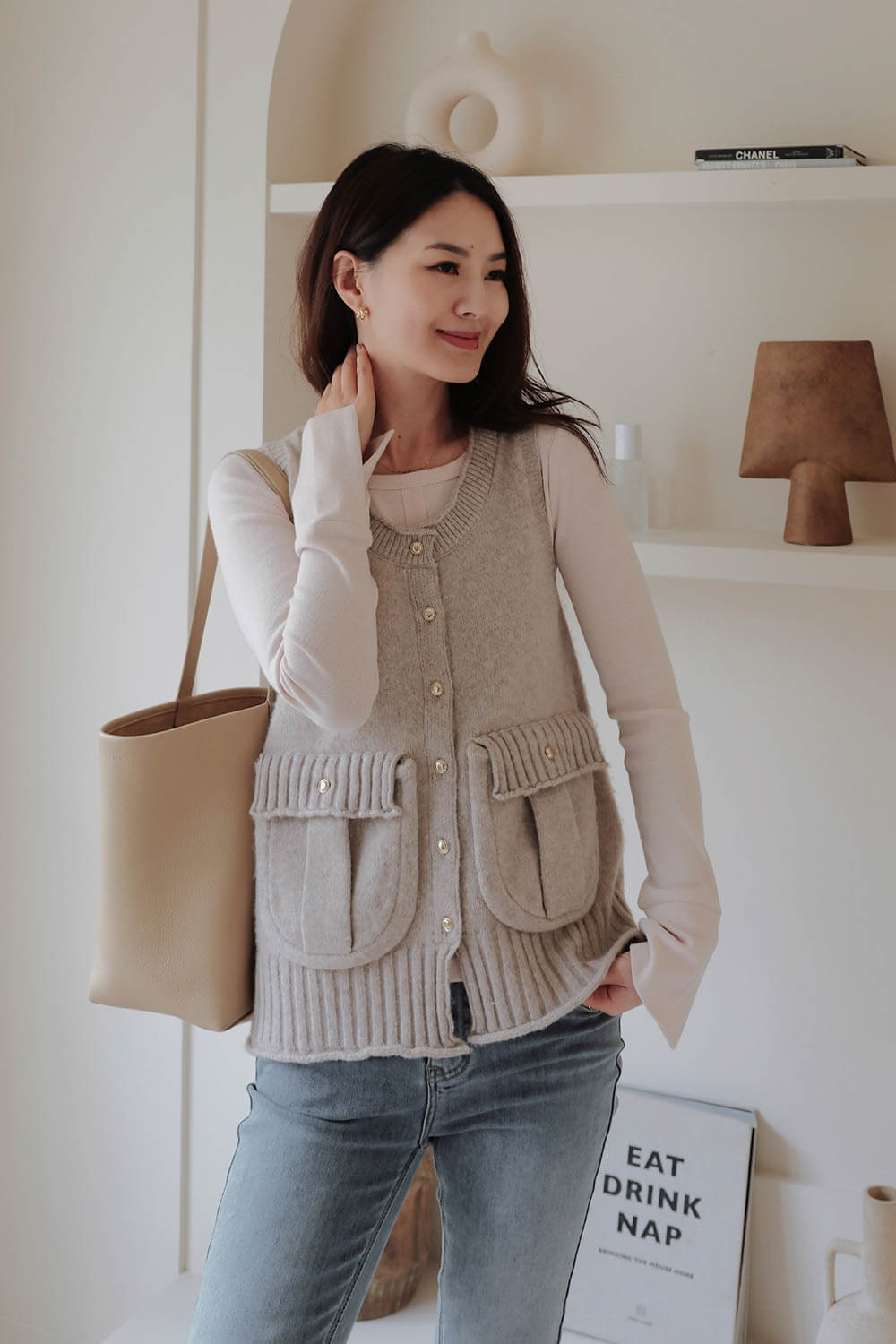 大口袋針織羊毛背心