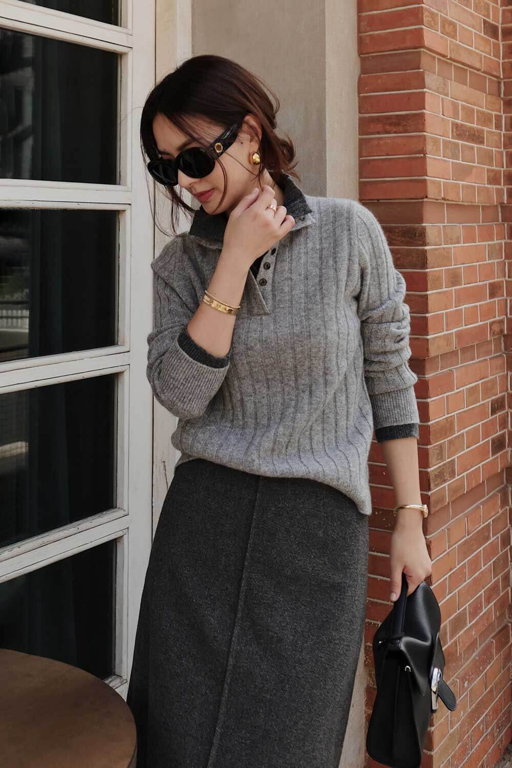 假兩件雙色羊毛衫