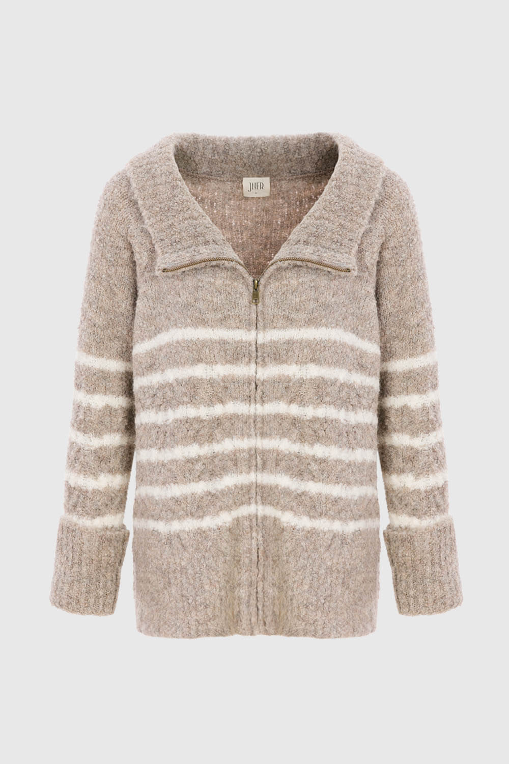 條紋拉鏈針織外套