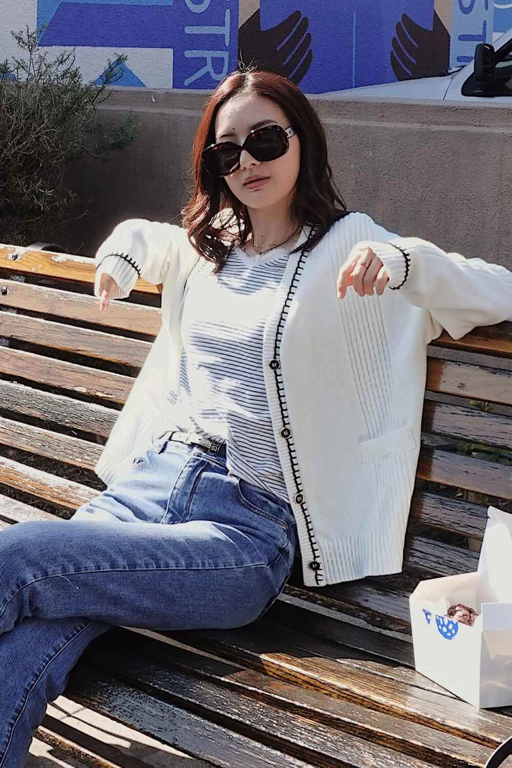 毛毯邊針織開襟衫