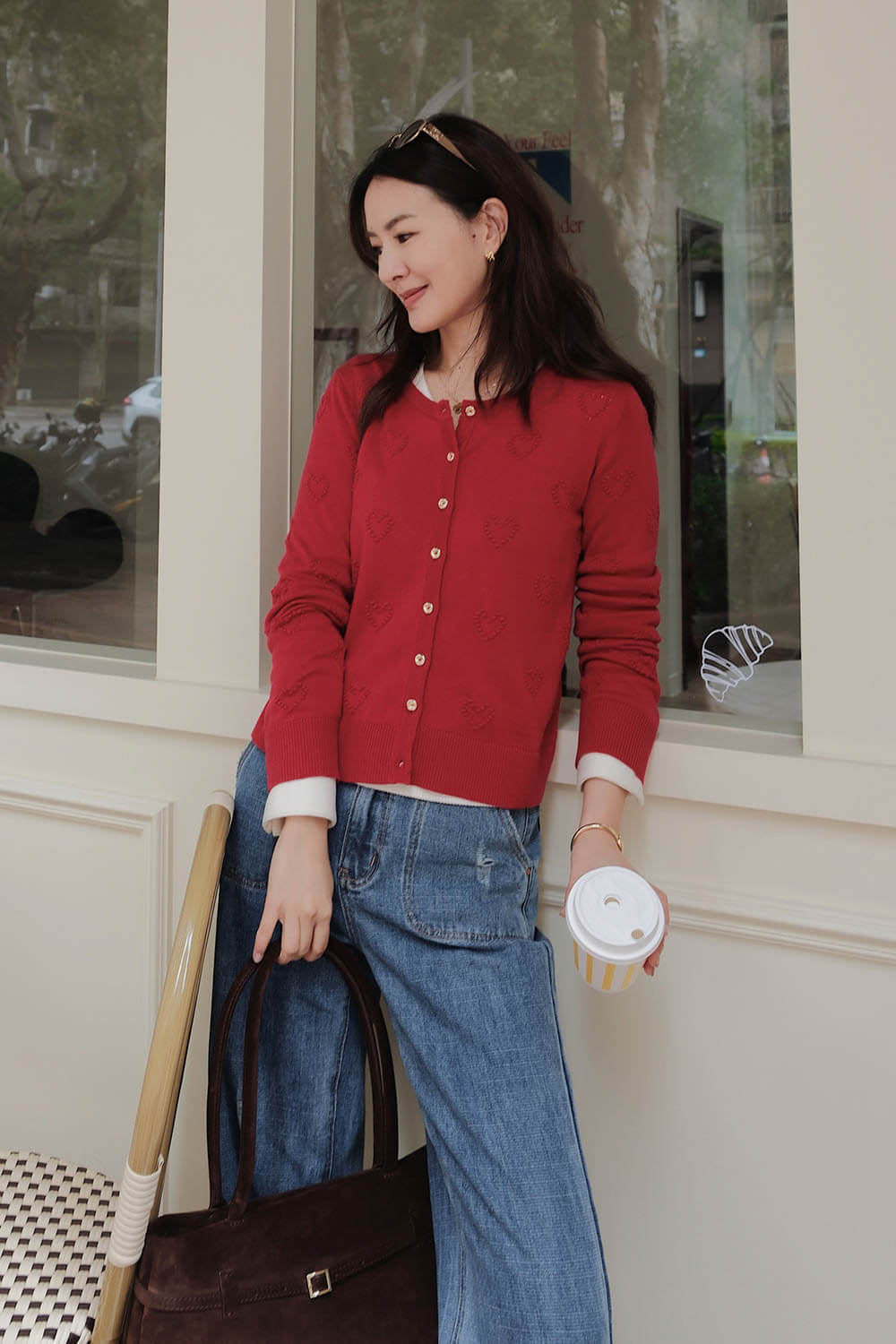 立體愛心針織開襟衫