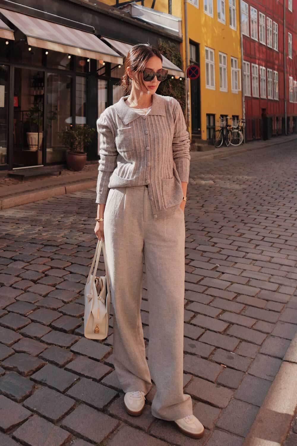 100%羊毛打褶寬鬆褲