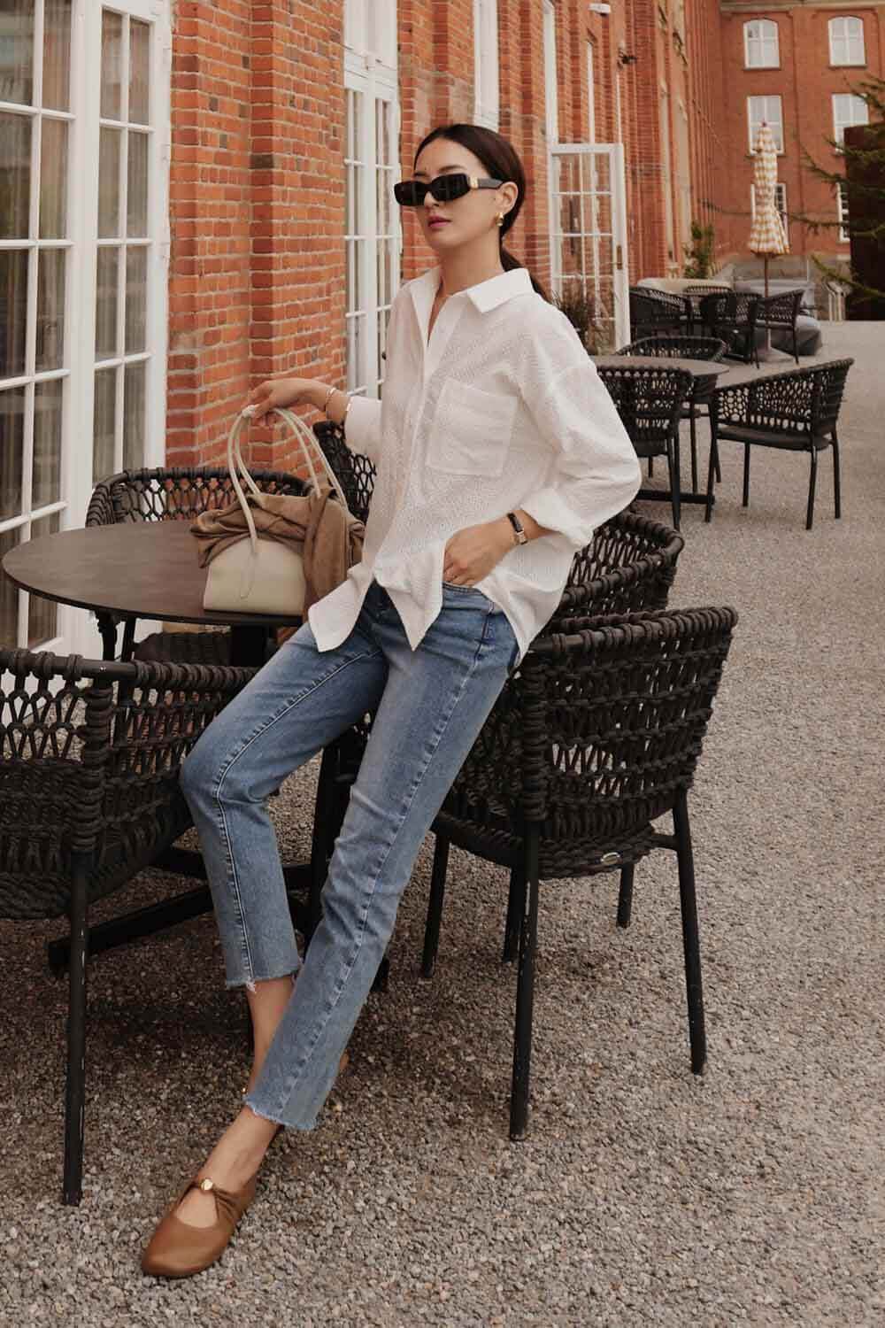 後口袋配色牛仔褲