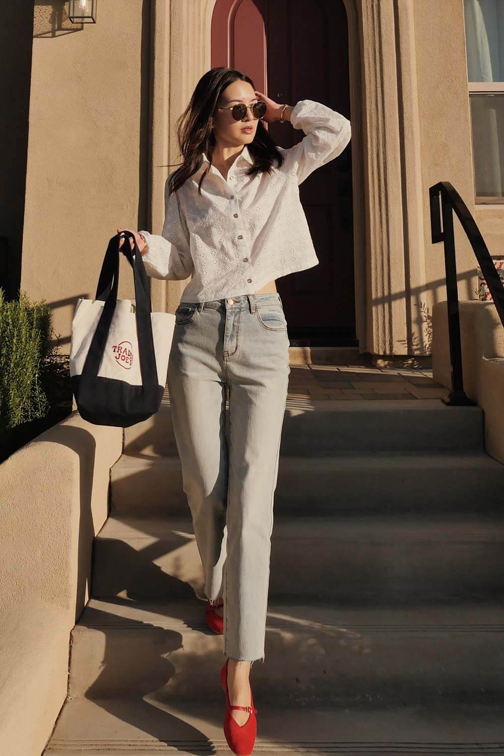 後口袋配色彈性牛仔褲