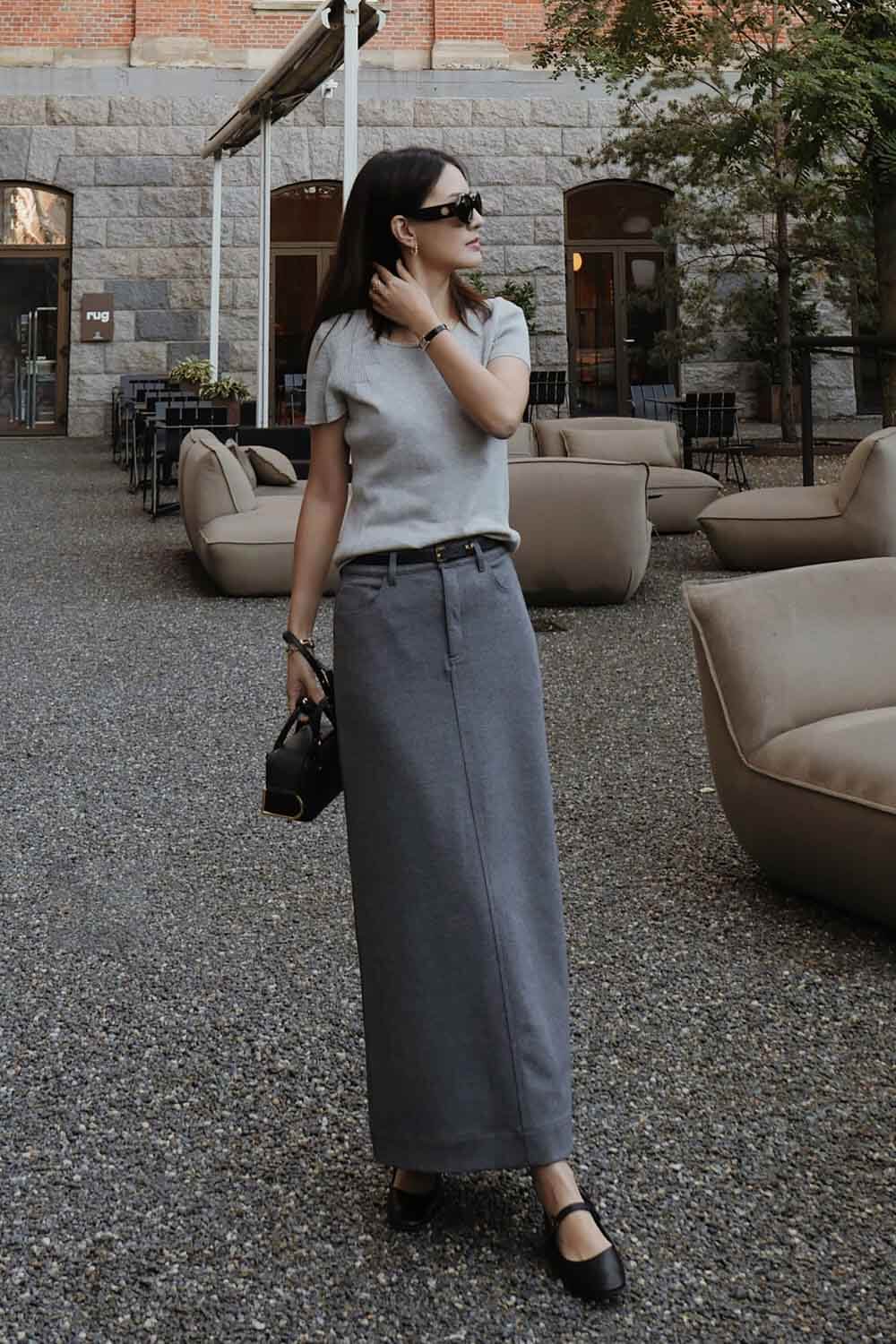 側開衩磨毛休閒裙