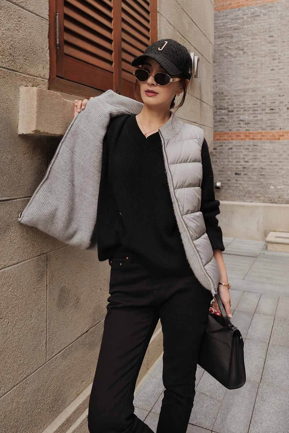 100%羊絨雙面穿鵝絨背心