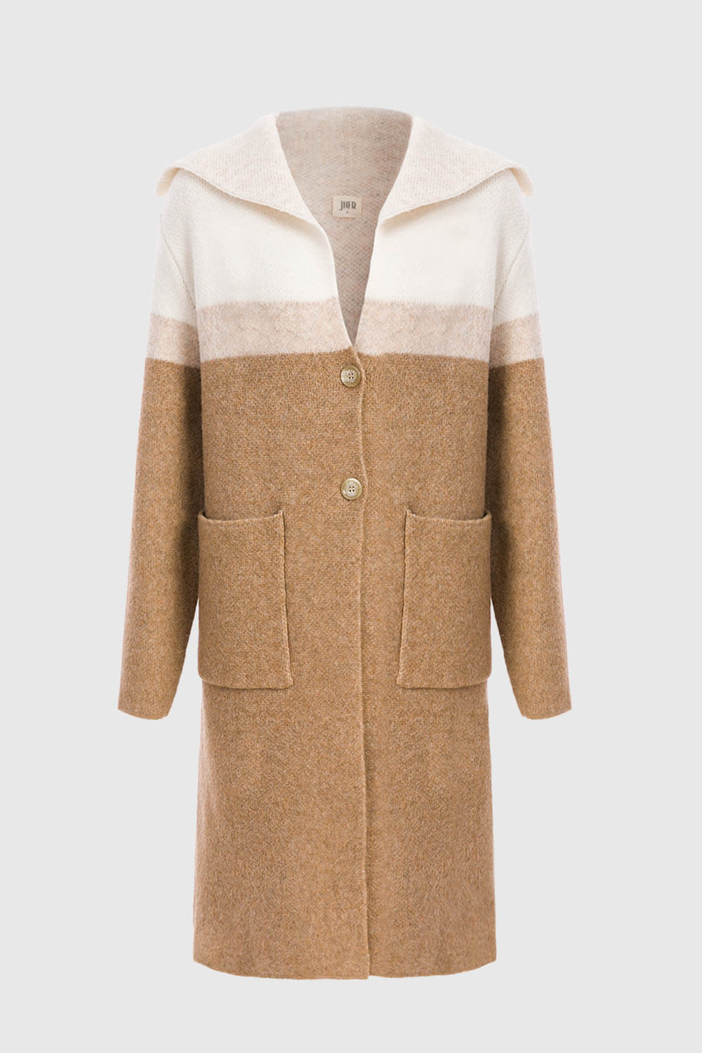 翻領長版針織大衣