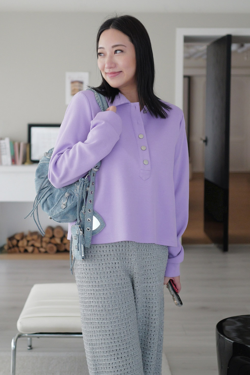 半門襟墊肩衛衣