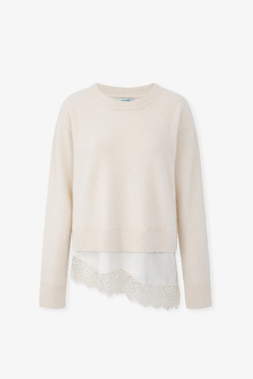 米白蕾絲拼接毛衣