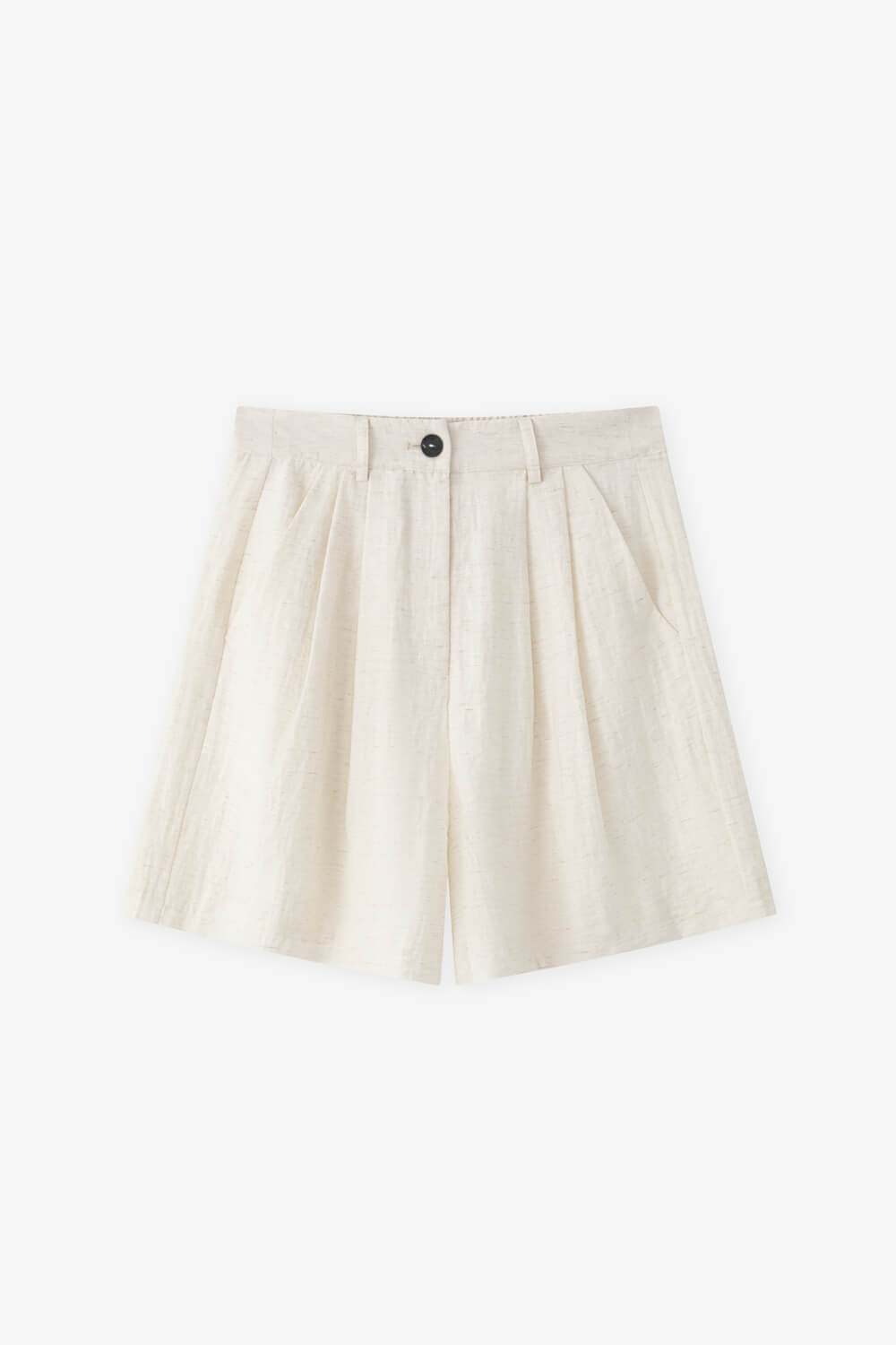 棉麻黑釦打褶短褲