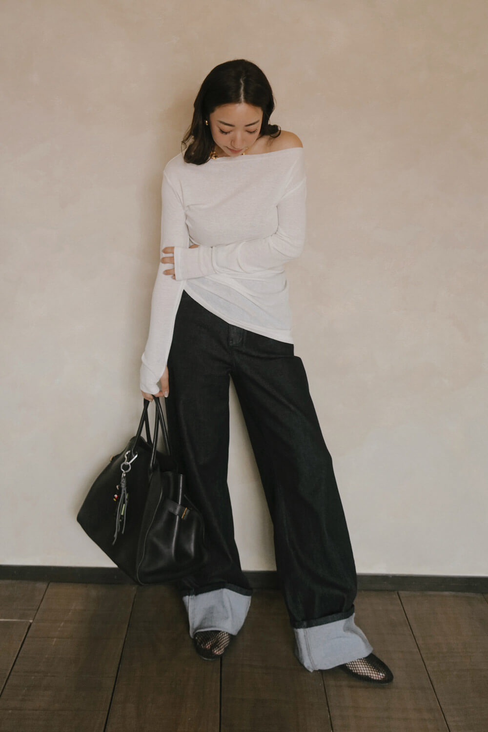 經典反摺牛仔長褲