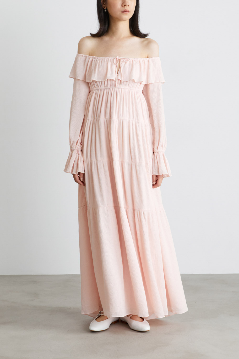 平口多層次長洋裝