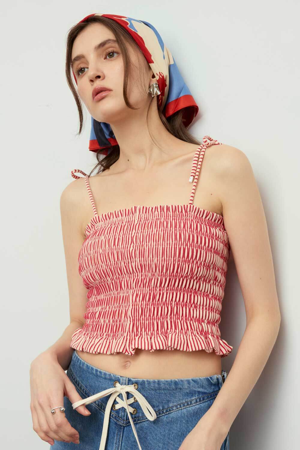 肩綁帶條紋背心