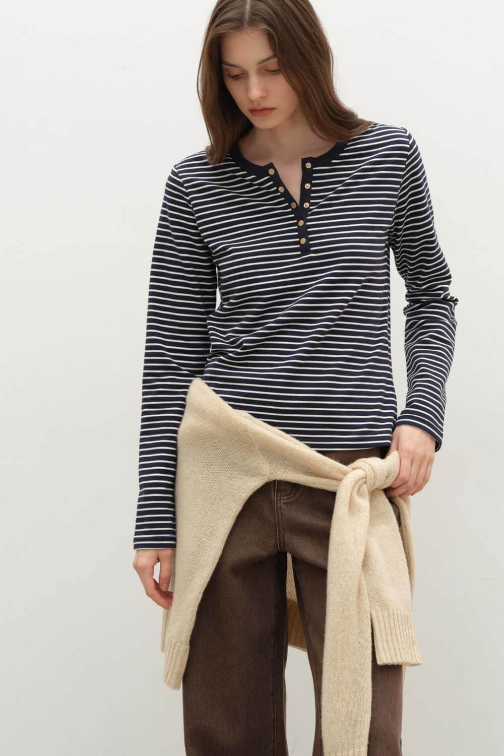 半開襟條紋上衣 半開襟條紋上衣