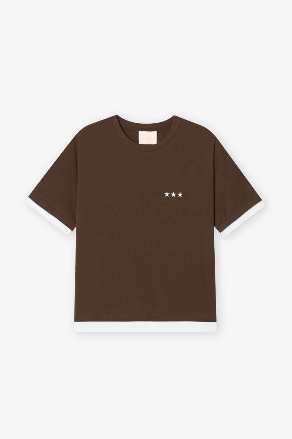 配色假兩件繡花T恤