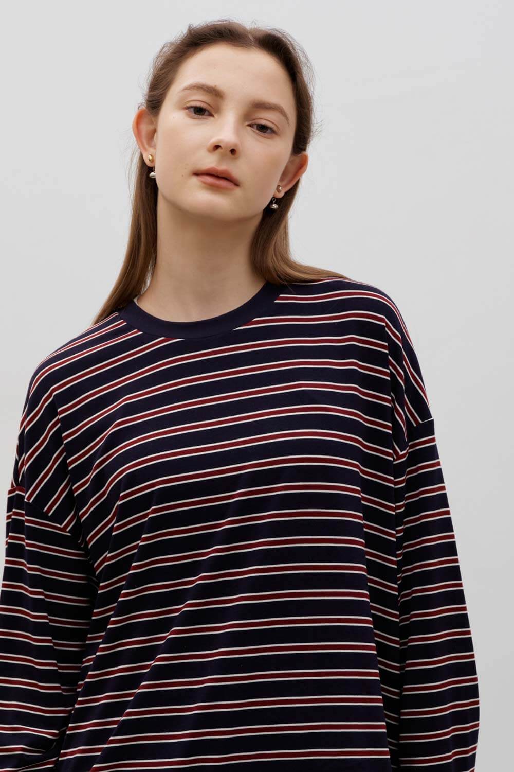 配色圓領條紋T恤