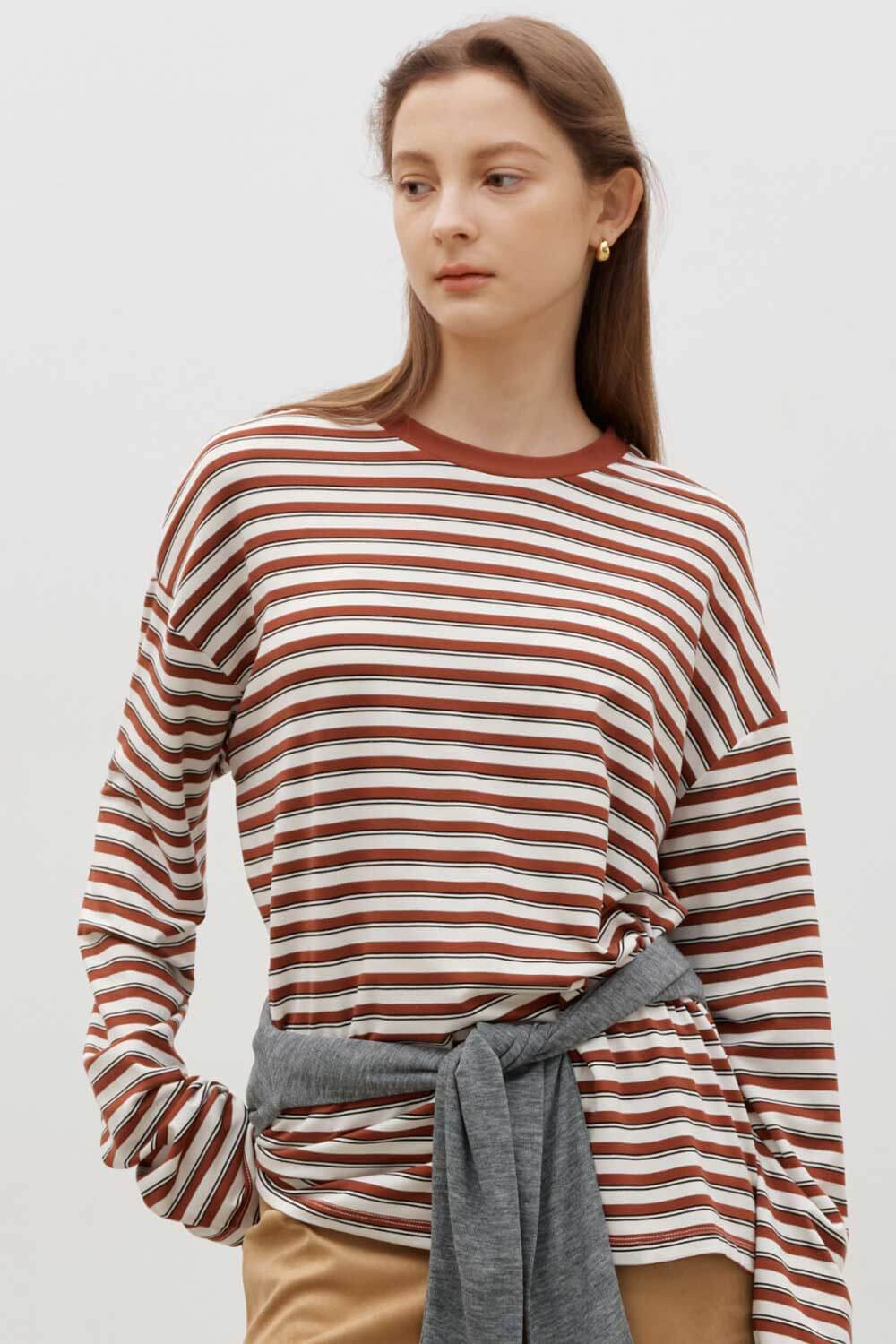 配色圓領條紋T恤