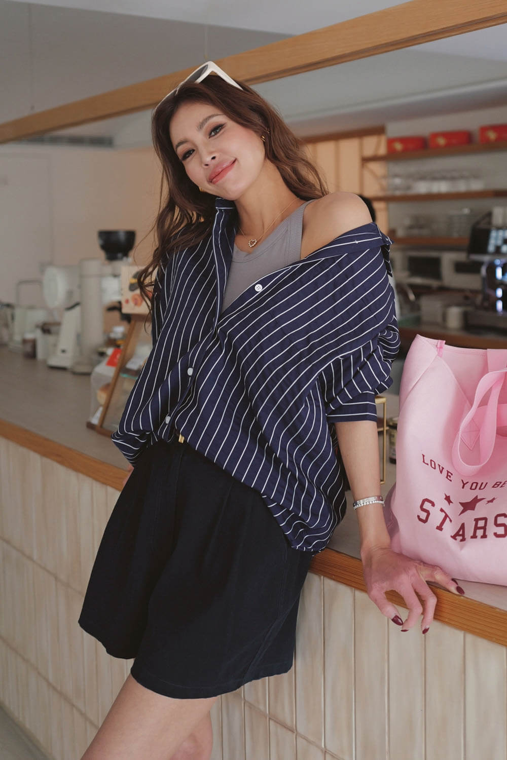 直條紋寬鬆襯衫