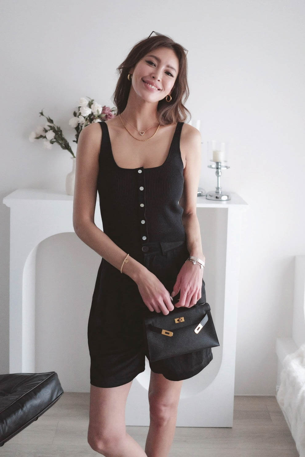 貝殼排扣針織背心