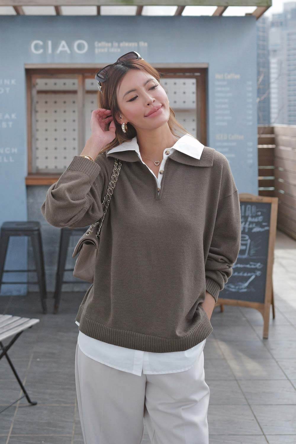 配色拼接針織上衣