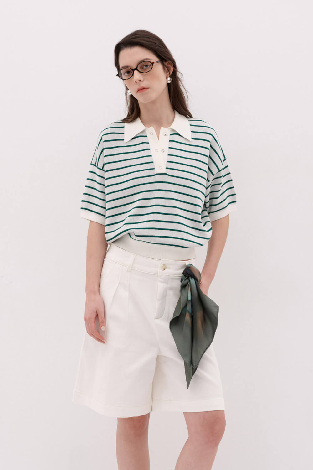 條紋半開襟針織衫