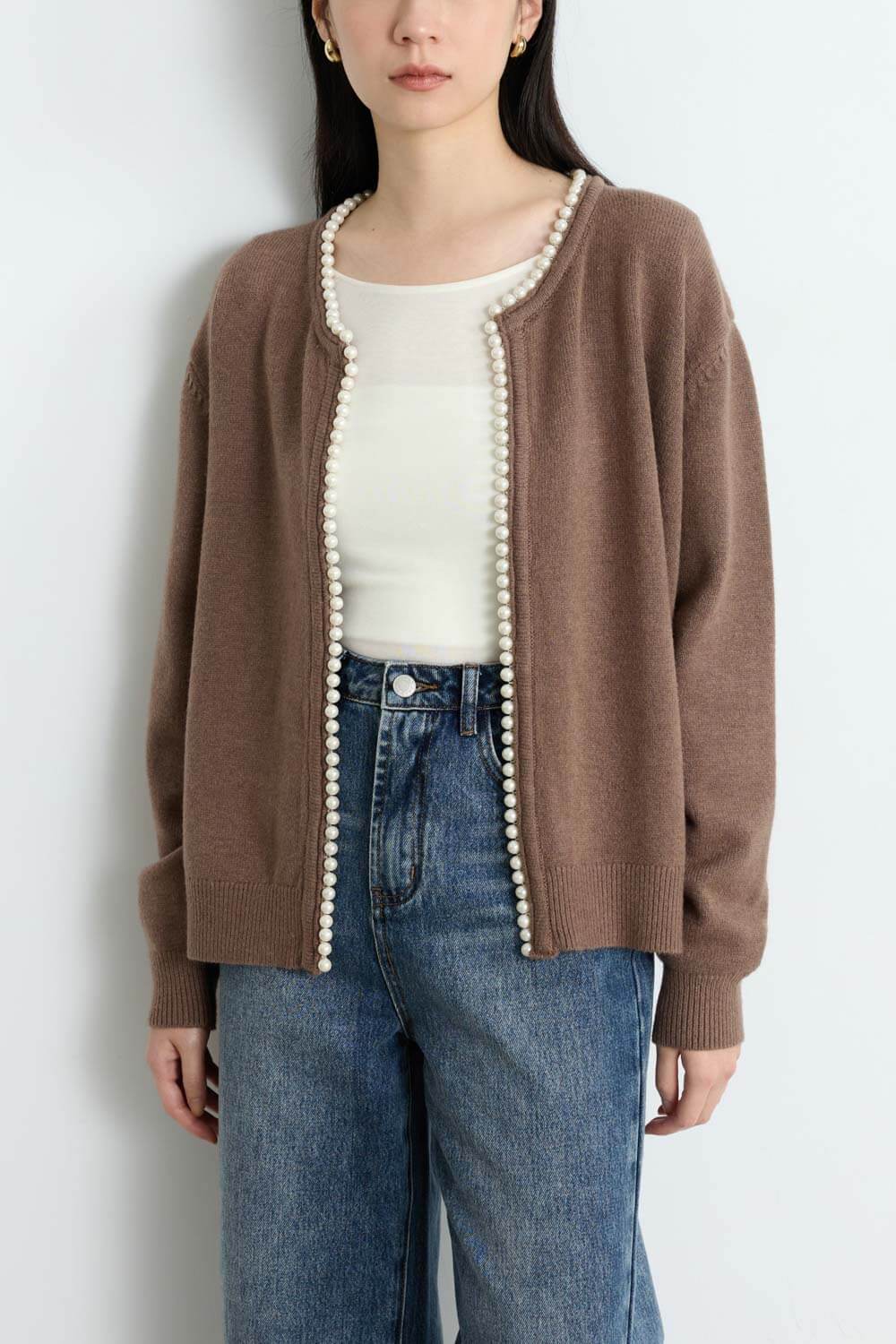 珍珠飾邊針織外套