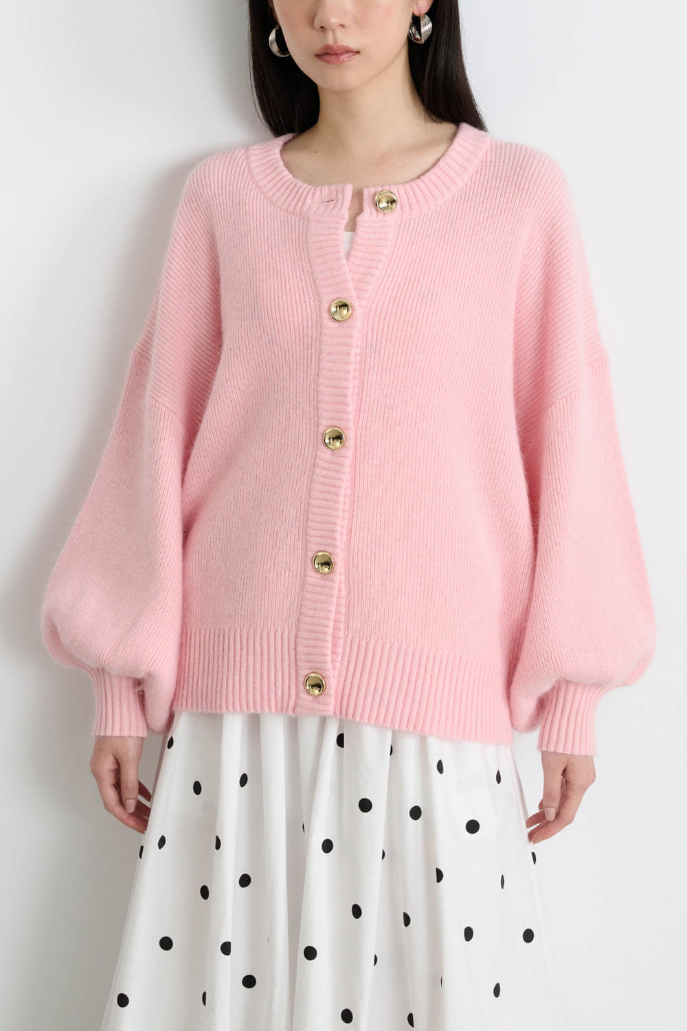 坑條泡袖針織外套