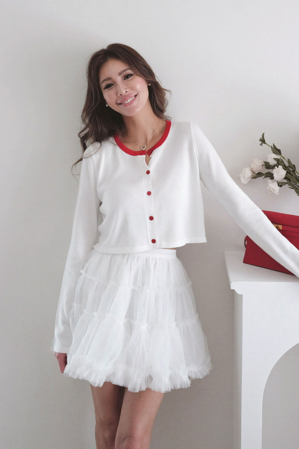 圓領配色針織外套