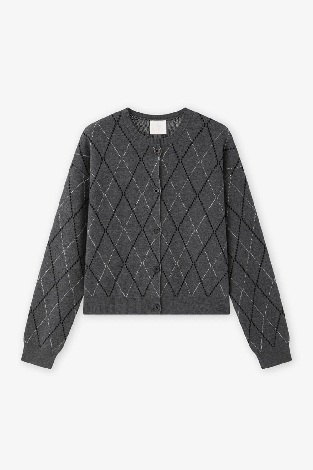 配色菱格紋針織外套