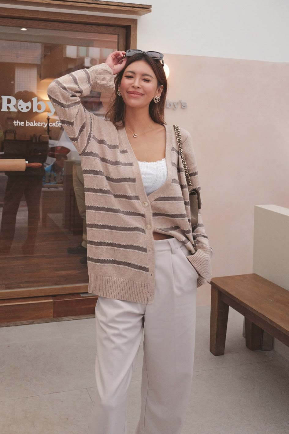 立體條紋針織開襟衫