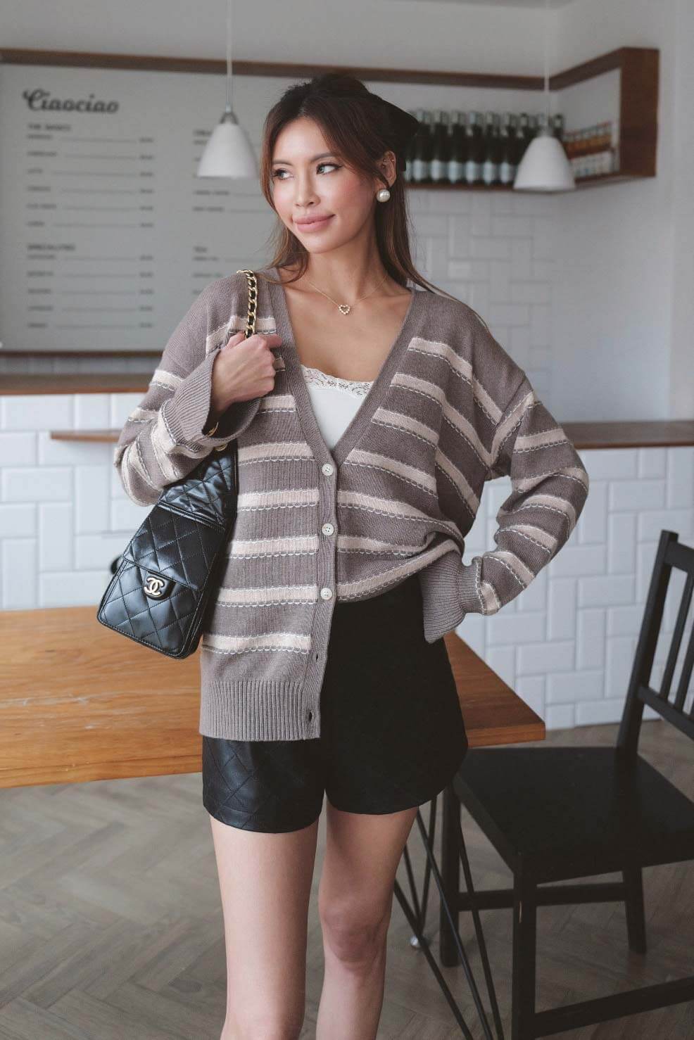 立體條紋針織開襟衫