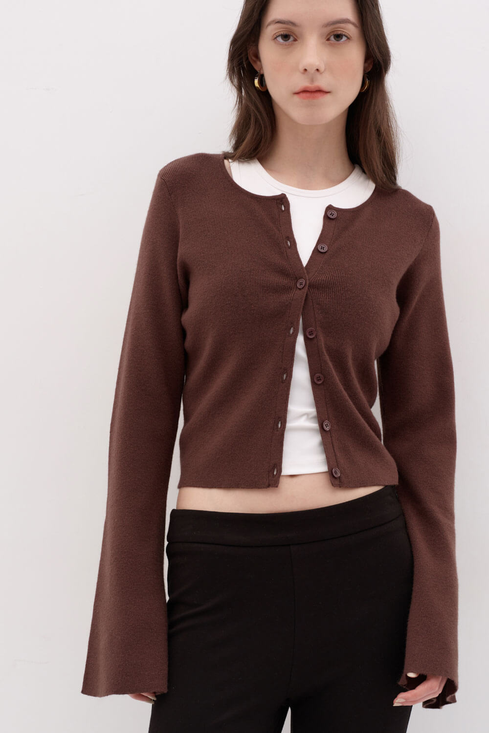 喇叭袖開襟針織衫