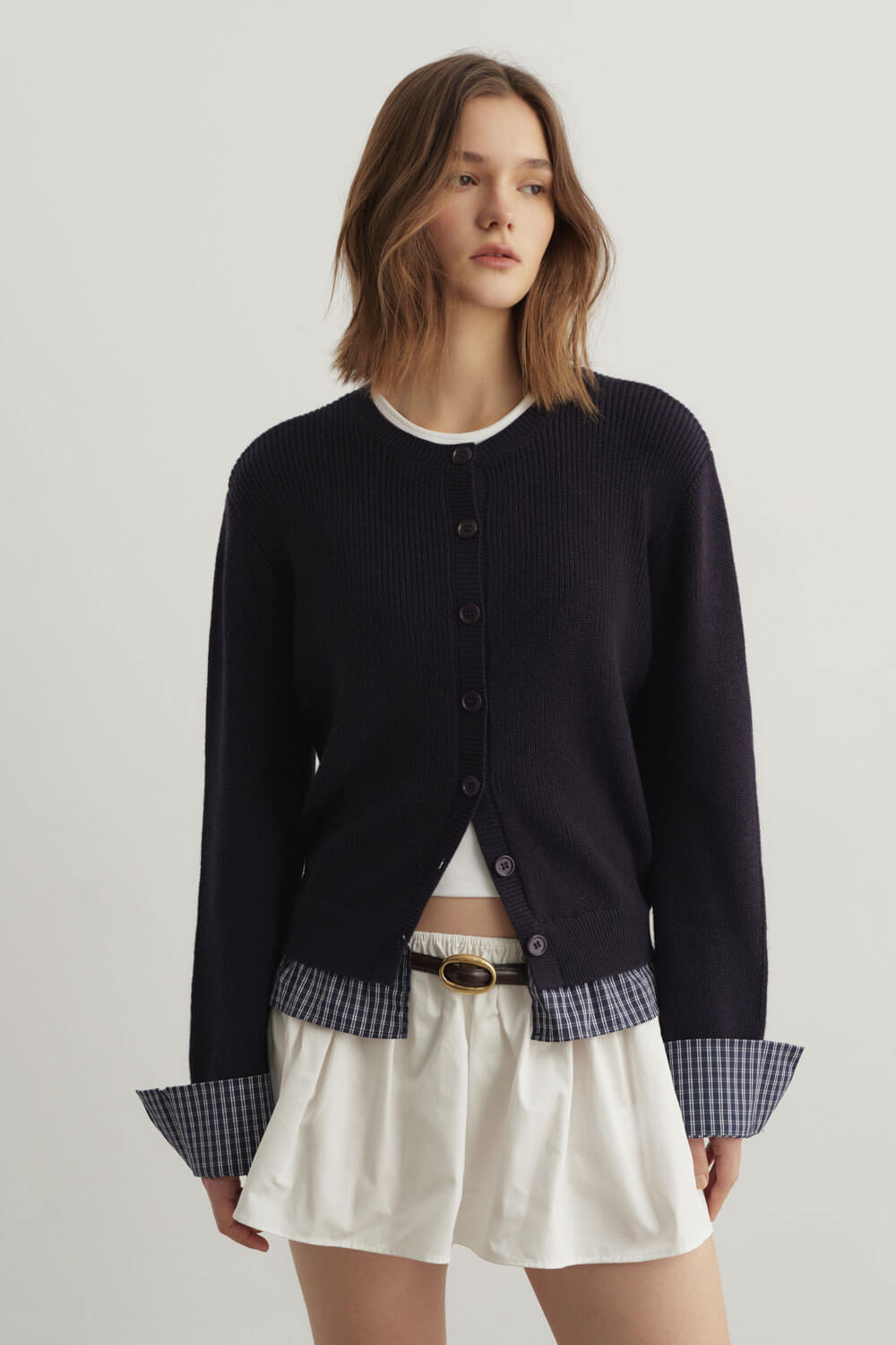 格紋拼接針織衫(附小裙子）