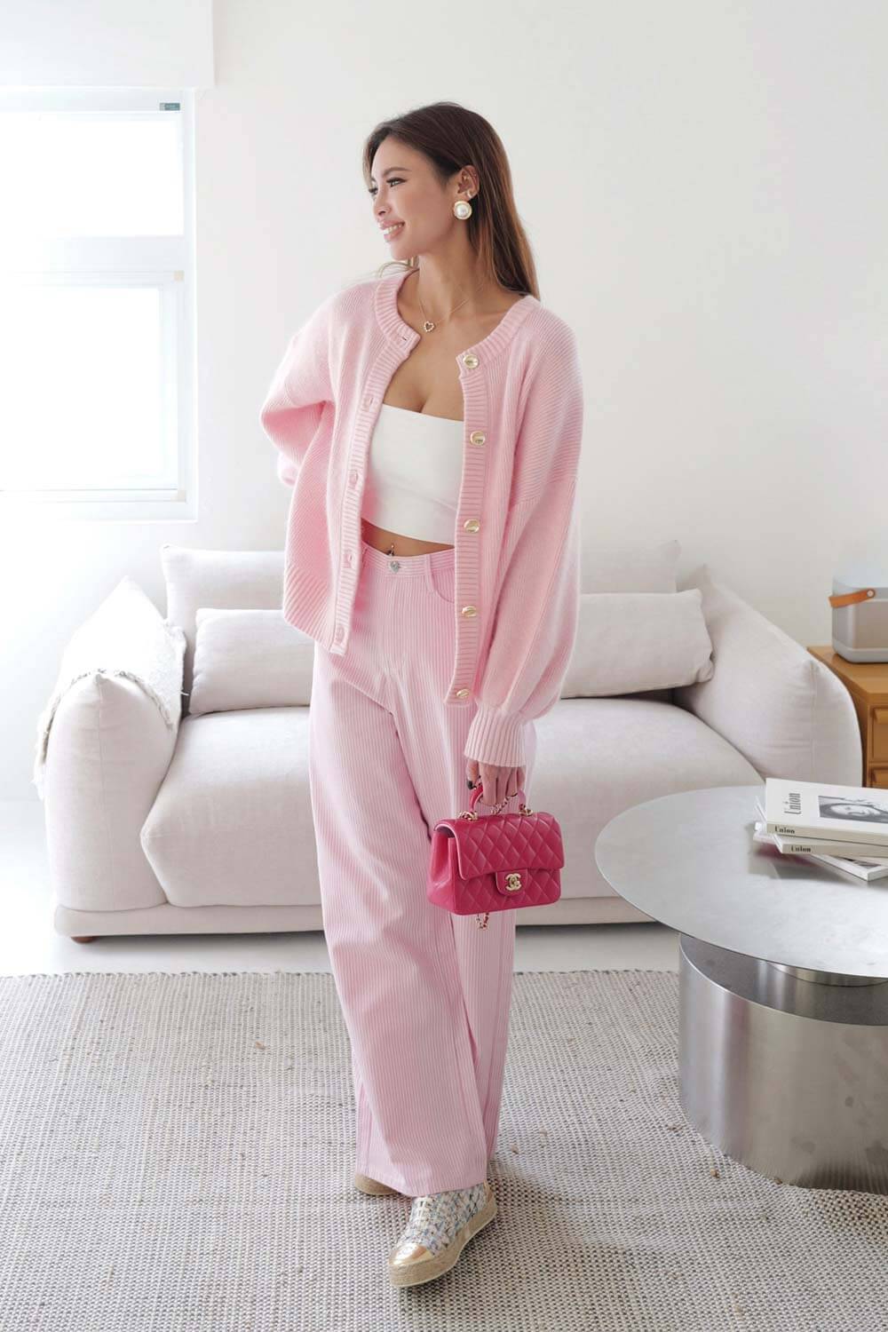 修身條紋直筒褲