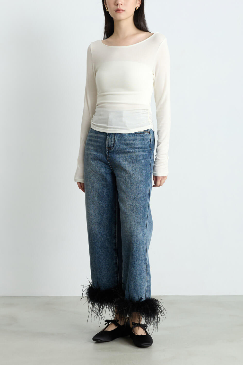 羽毛飾邊牛仔褲
