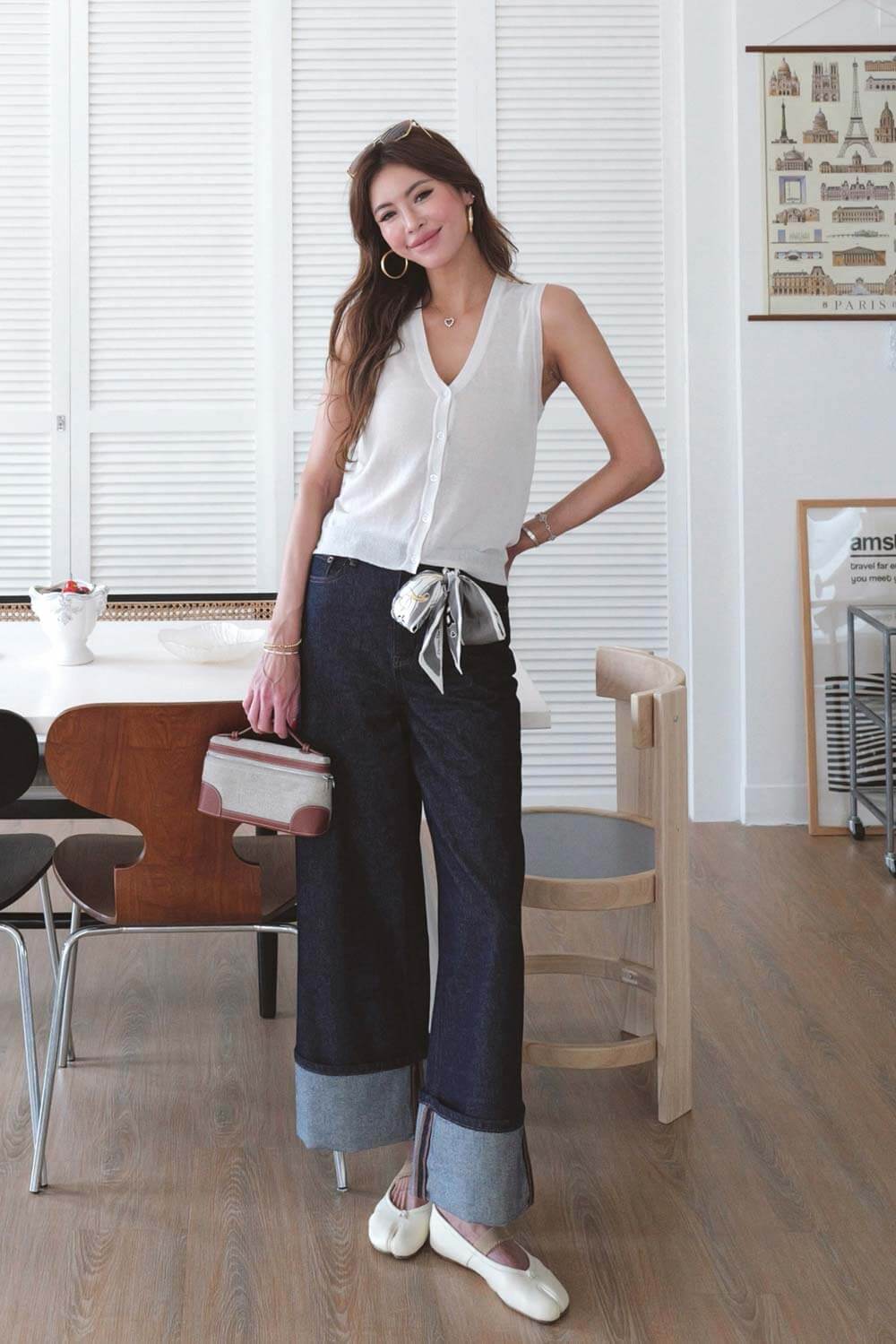 調節直筒原色牛仔褲