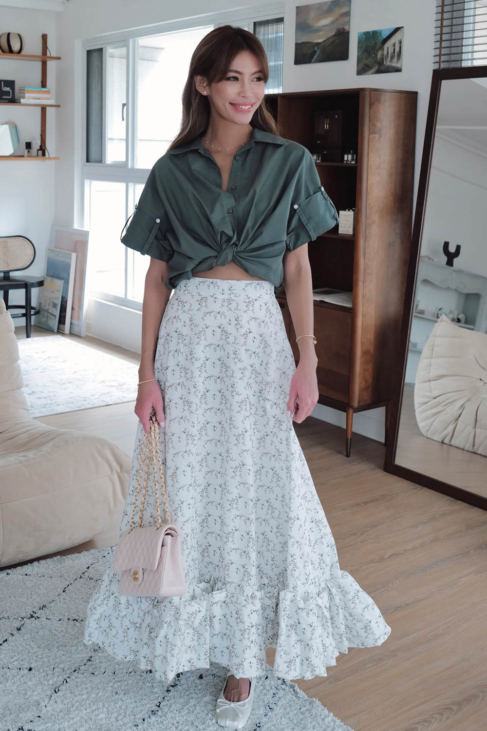 立體抓皺碎花裙