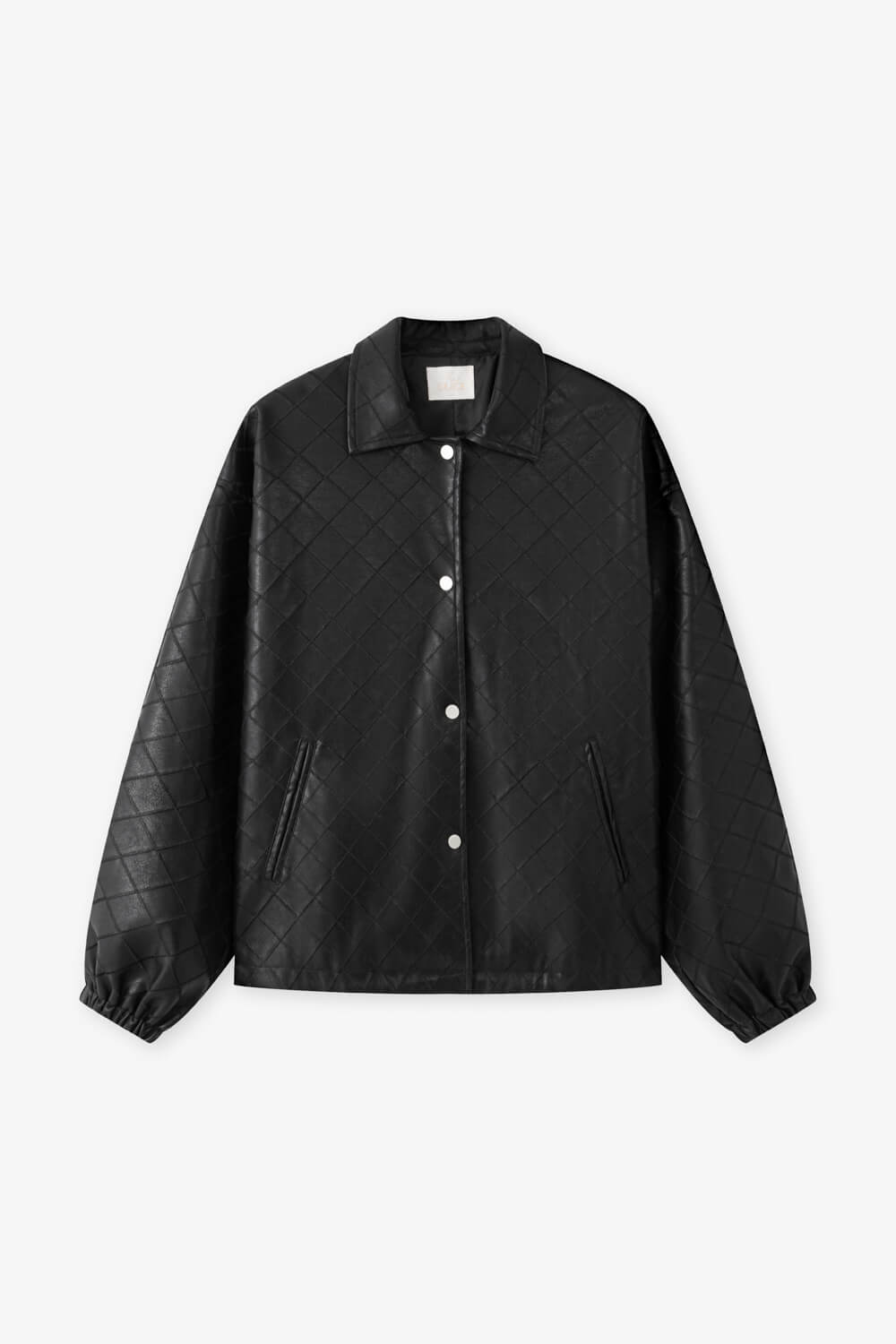 菱格壓紋仿皮棒球外套