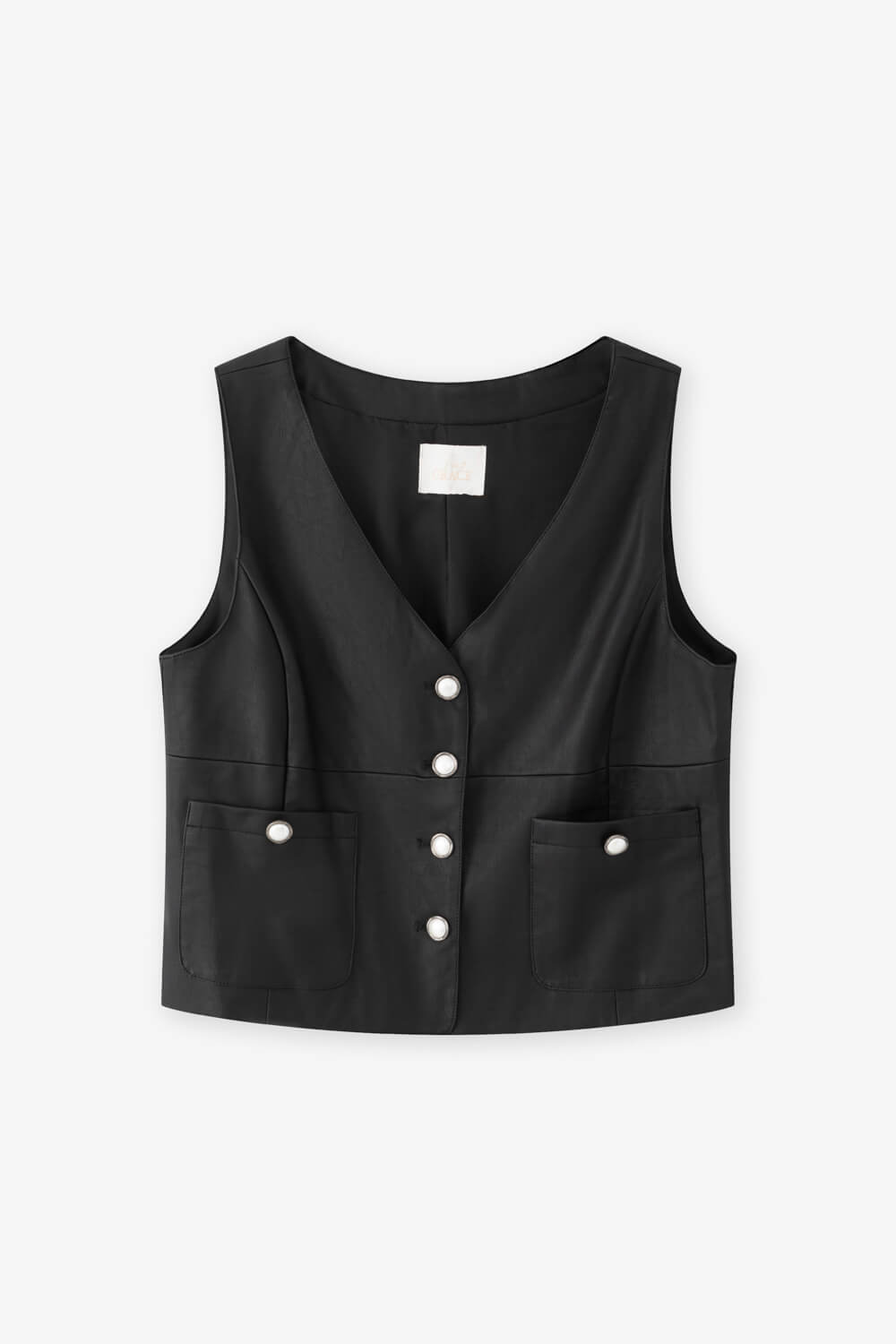 仿皮V領西裝背心