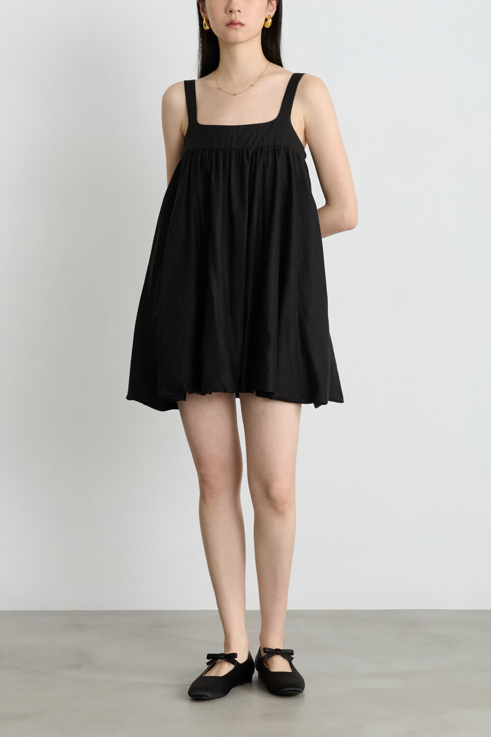 抽皺花苞棉麻洋裝