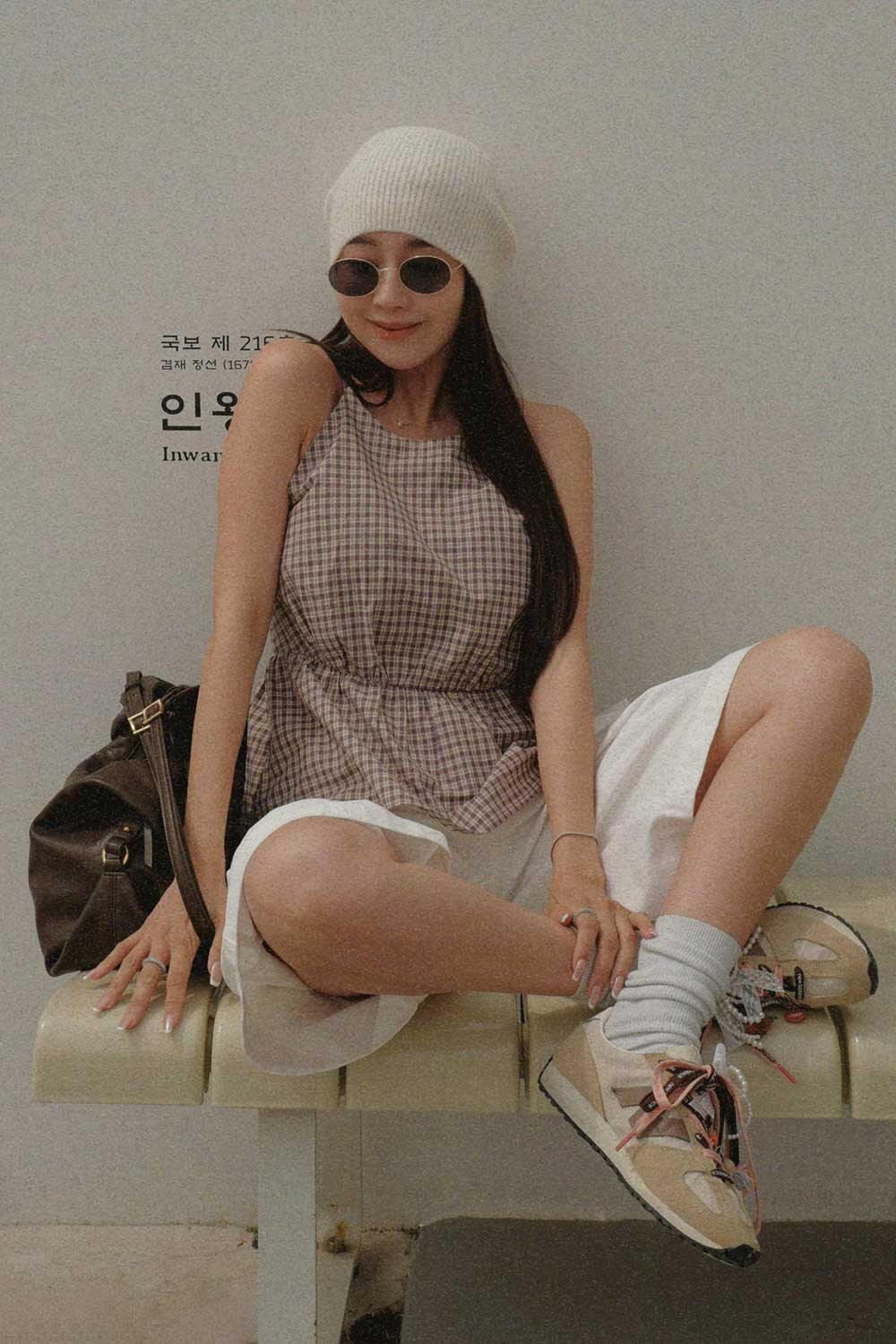 露背格紋BRA TOP