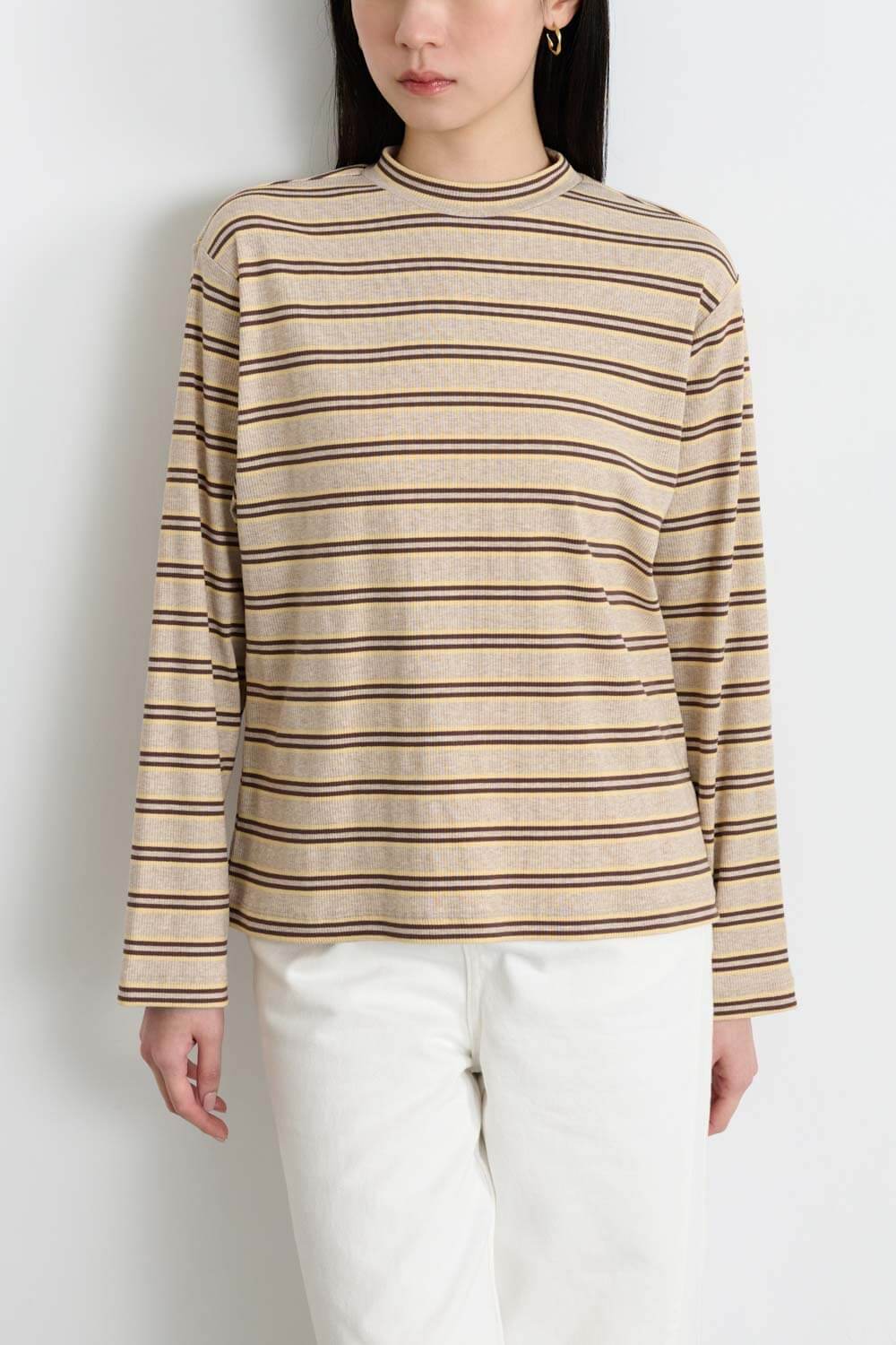 立領配色條紋上衣