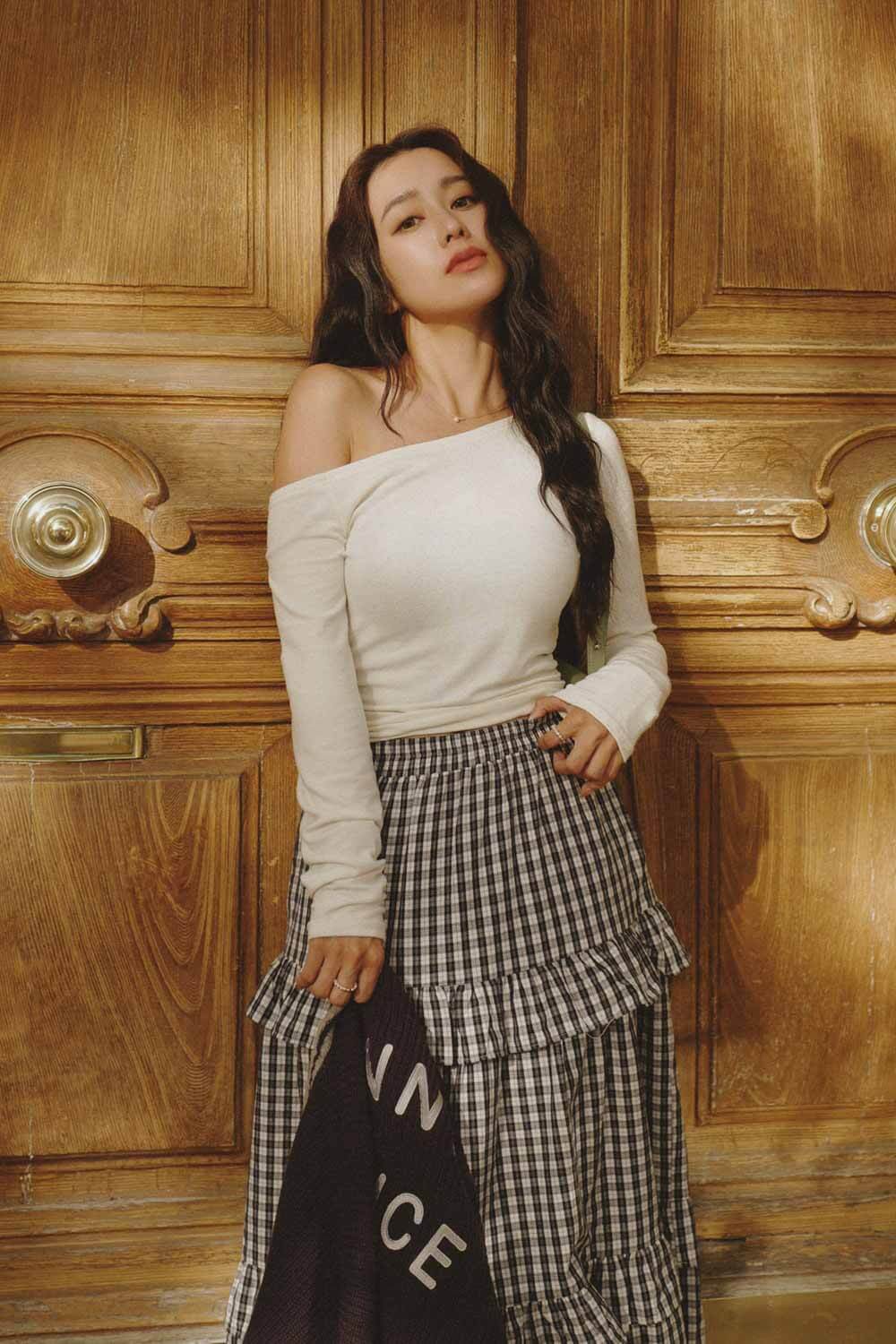 斜肩側抽皺上衣 斜肩側抽皺上衣